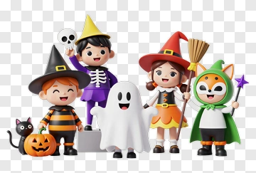 Cartoon Halloween Group Of Kids In Costumes PNG