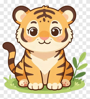 Cartoon Tiger Sitting On Grass PNG