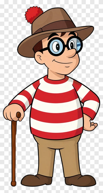 Cartoon Character In Striped Shirt And Hat PNG
