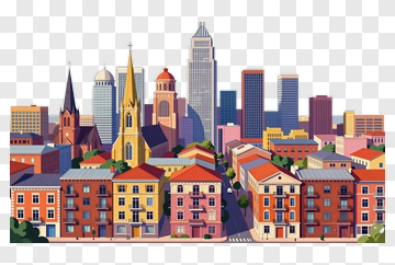 Colorful City Skyline With Historical And Modern Architecture PNG
