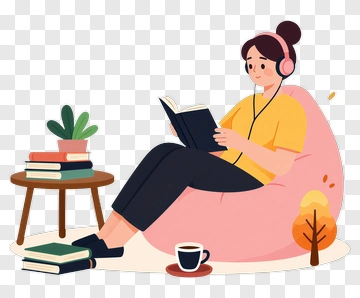 Woman Reading A Book On A Bean Bag Chair PNG