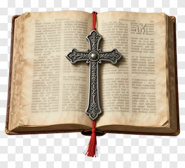 Open Book With A Silver Cross Bookmark PNG