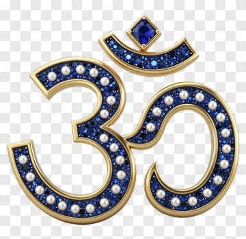 Decorative Om Symbol With Blue Gems And Pearls PNG