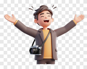 3D Photographer Smiling With Open Arms PNG