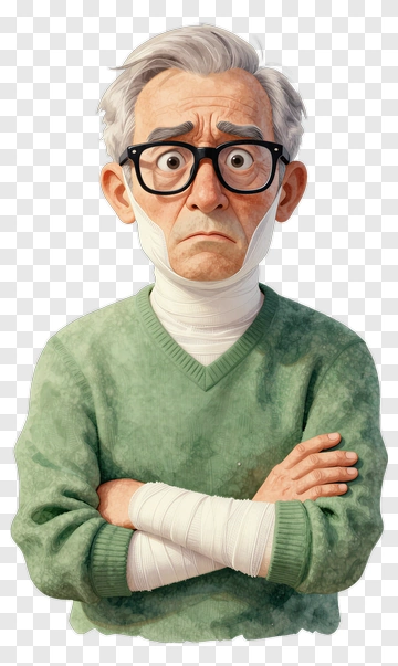 Concerned Cartoon Man With Bandages PNG