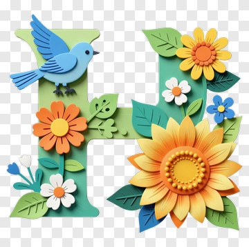 Colorful Floral Letter H With Bird PNG