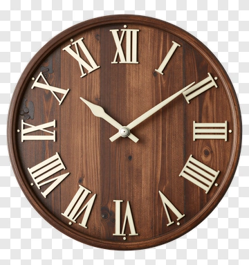 Wooden Wall Clock With Roman Numerals PNG