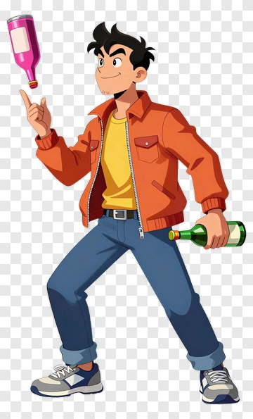 Cartoon Boy Balancing Bottles PNG