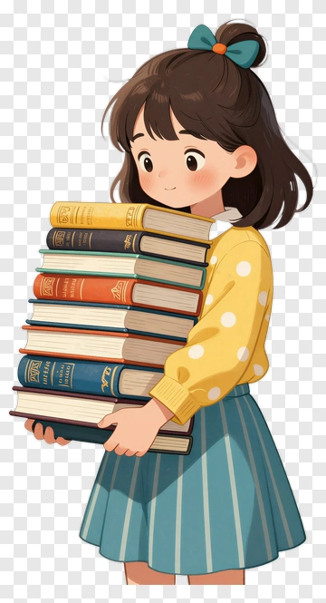 Girl Carrying A Stack Of Books PNG