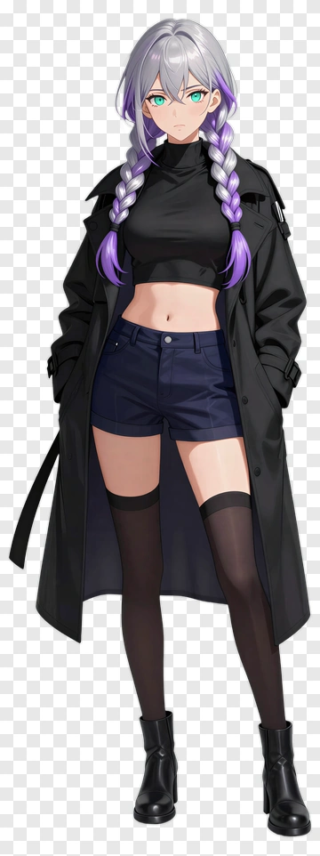 Anime Character In Black Coat And Shorts PNG