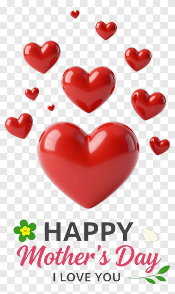 Happy Mother's Day With Red Hearts PNG