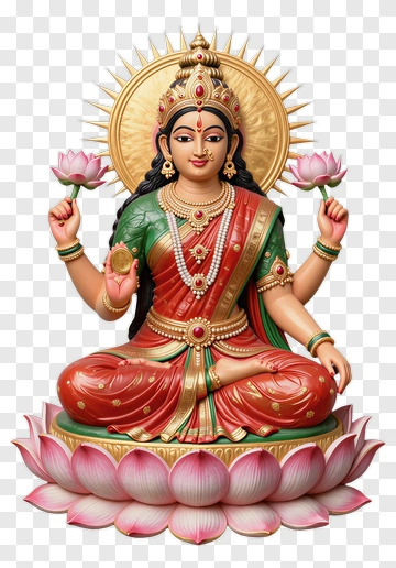 Goddess Lakshmi Sitting On A Lotus Flower PNG