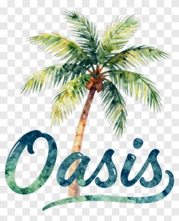 Watercolor Palm Tree With Oasis Text PNG