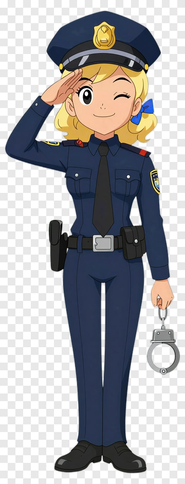 Cartoon Police Officer Saluting With Handcuffs PNG