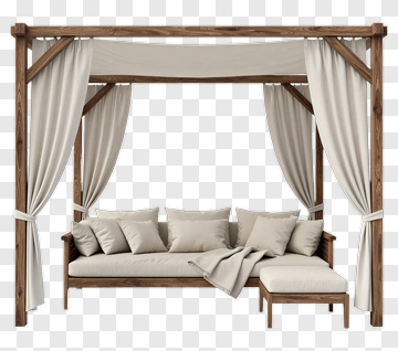 Outdoor Wooden Canopy Sofa With Cushions PNG