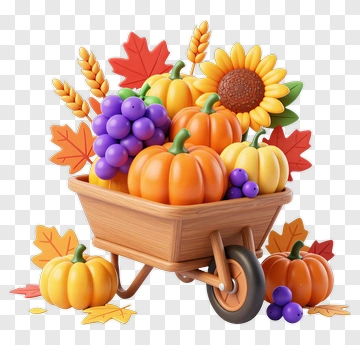 Colorful Wheelbarrow Filled With Autumn Harvest PNG