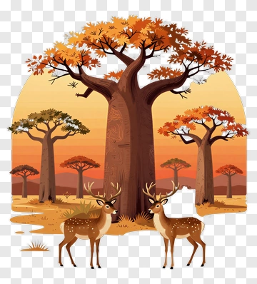 Autumn Forest With Deer And Trees PNG
