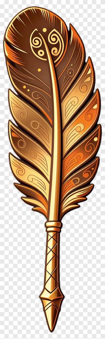 Golden Feather With Intricate Patterns PNG