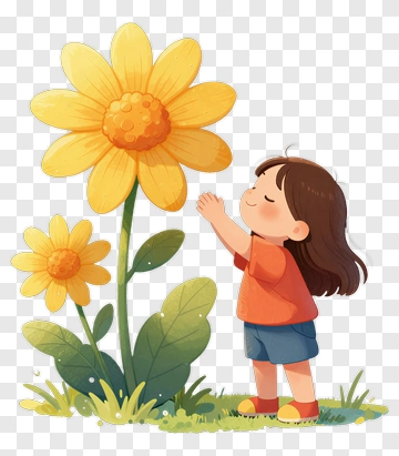Cartoon Girl With A Large Flower PNG