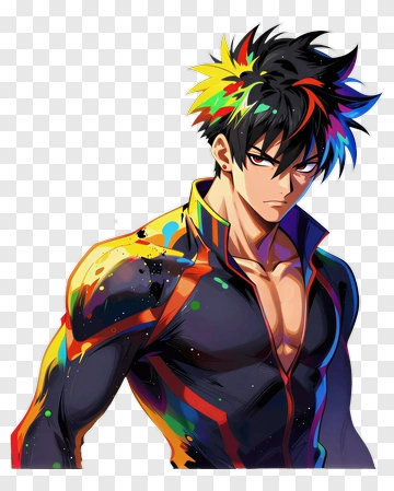 Anime Character With Colorful Hair And Athletic Outfit PNG