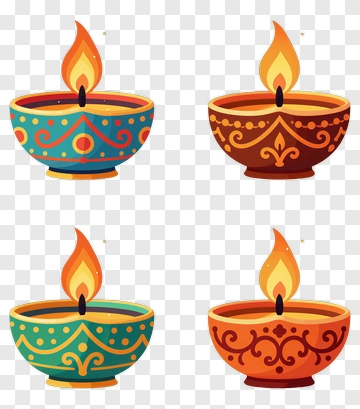 Colorful Diwali Oil Lamps PNG