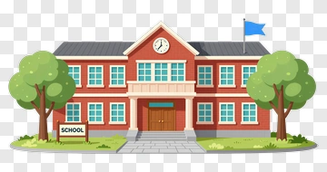 Cartoon School Building With Trees PNG