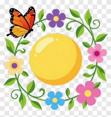 Colorful Butterfly And Flower Wreath PNG