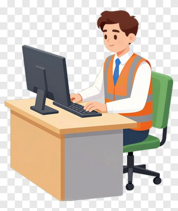 Cartoon Construction Worker At A Desk PNG