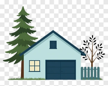 House With Trees And Fence PNG