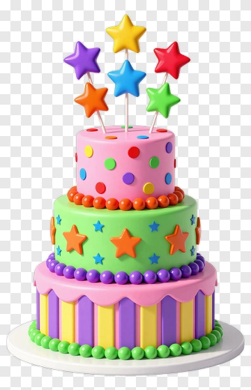 Colorful Birthday Cake With Star Toppers PNG