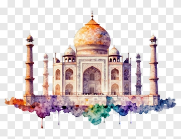 Watercolor Taj Mahal With Colorful Background PNG