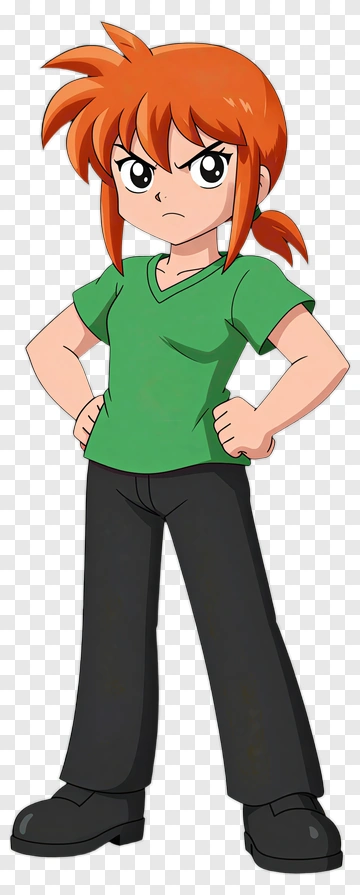 Cartoon Character With Orange Hair And Green Shirt PNG