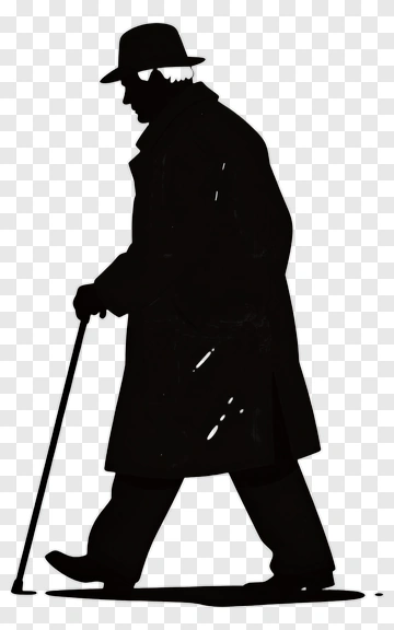Silhouette Of A Man Walking With A Cane PNG