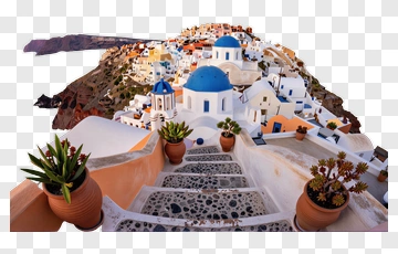 Santorini Village With Blue Domed Buildings PNG