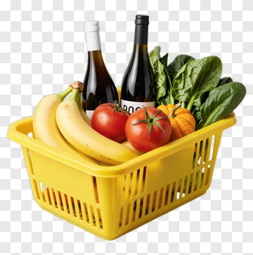 Grocery Basket Filled With Fresh Produce And Wine PNG