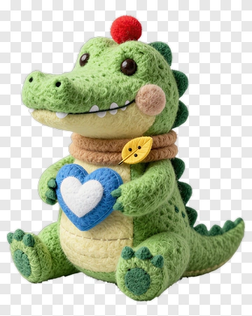 Felt Dinosaur Holding A Heart PNG