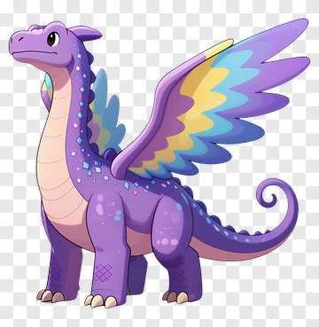 Cartoon Dragon With Colorful Wings PNG