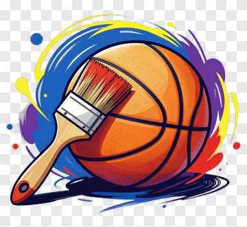Basketball With Paintbrush And Color Swirls PNG