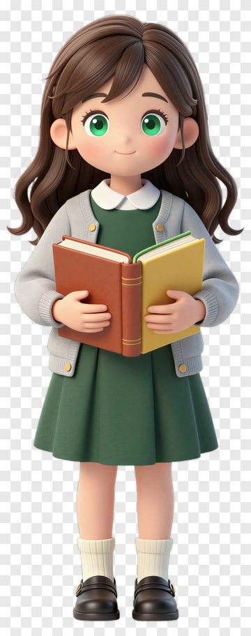 3D Girl Holding A Book PNG