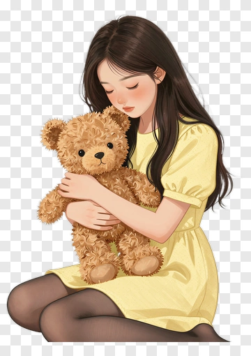 Girl Holding A Teddy Bear PNG