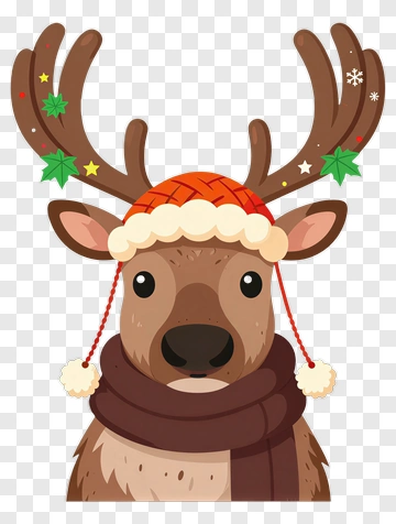 Cartoon Reindeer Wearing A Christmas Hat PNG