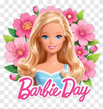 Barbie Day Celebration With Flowers PNG
