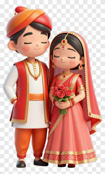 Cartoon Couple In Traditional Indian Attire PNG