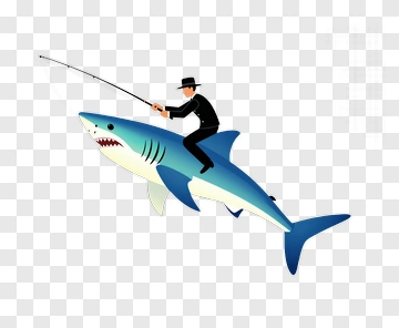 Man Riding A Shark While Fishing PNG