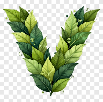 Letter V Made Of Green Leaves PNG