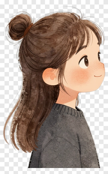 Cartoon Girl With Brown Hair PNG