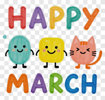 Happy March With Colorful Characters PNG