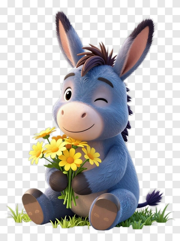 Cartoon Donkey Holding Flowers PNG