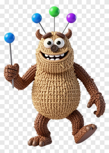 3D Monster Holding Colorful Balls PNG