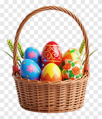 Easter Basket Filled With Colorful Eggs PNG